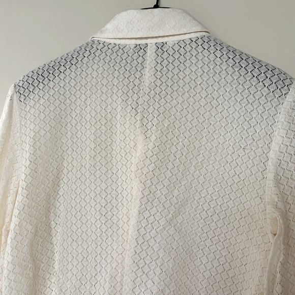 Trina Turk embroidered designed cream colored long sleeve, cream colored blouse - Picture 8 of 11